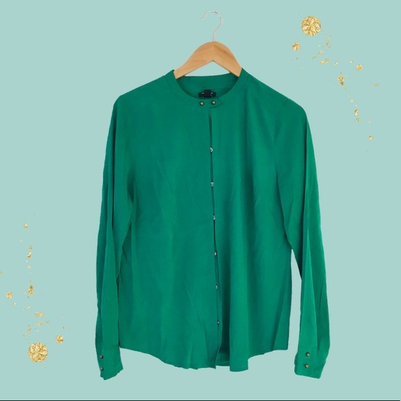 Ann Taylor Tops - {Ann Taylor} Emerald Silk Shirt with Brass Buttons